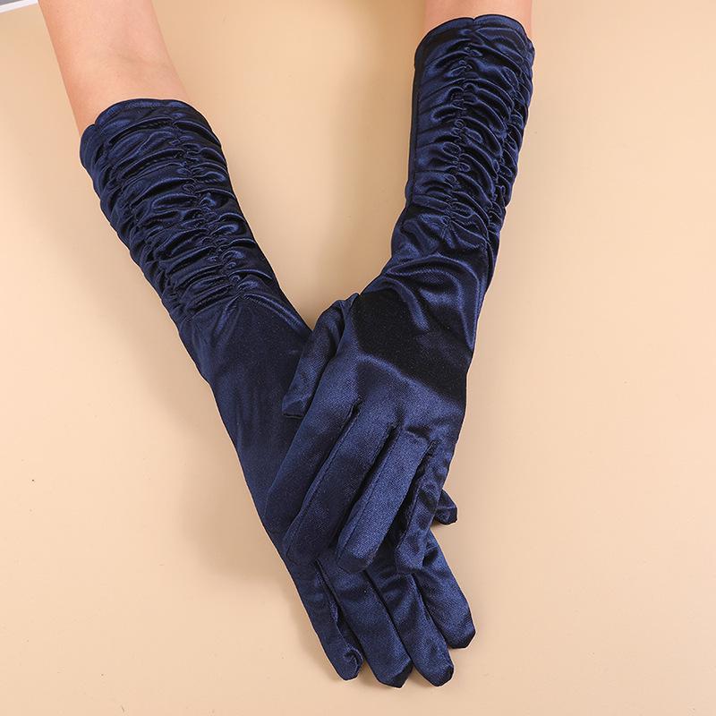 Sommer Sonnenschutz Satins Brauthandschuhe – Lange gefaltete Fingerhandschuhe für Hochzeiten, Partys und Modeveranstaltungen