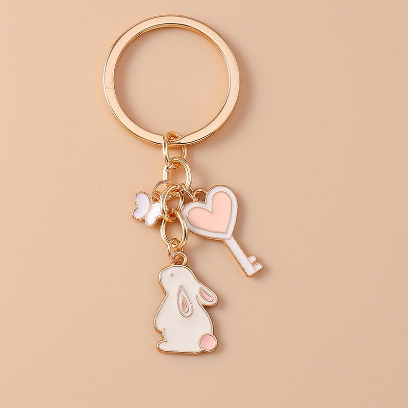 Cute Enamel Dog Penguin Duck Keychain Animal Rabbit Key Ring for Women Girls Handbag Pendants DIY Jewelry Accessories