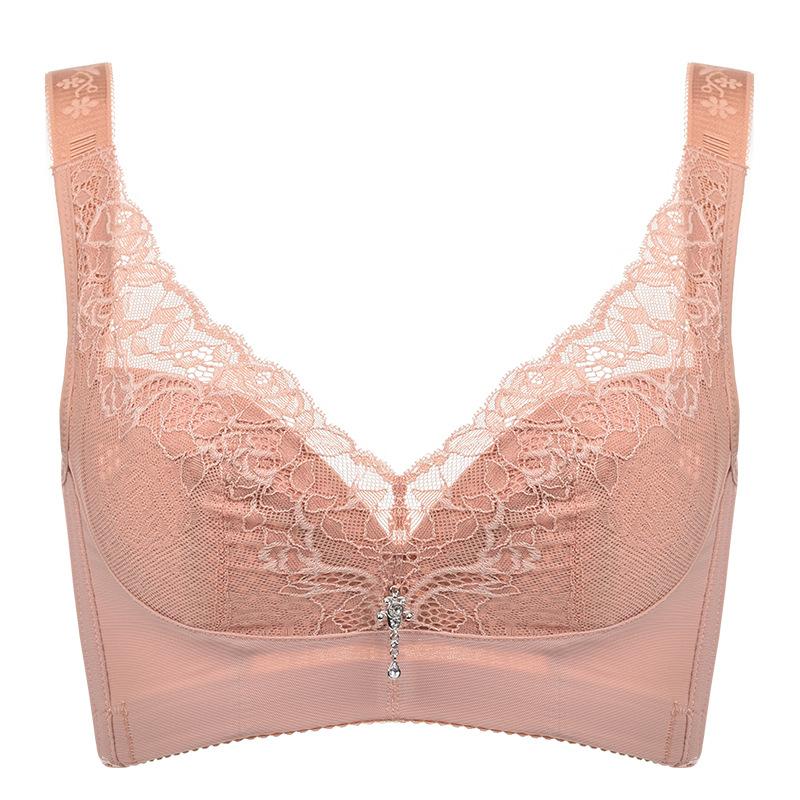 Lace Push Up Bra Women 32D Cup Plus Size Seamless Bralette Wire Free Sponge Free Thin Adjustable Bra with Wide Shoulder Strap