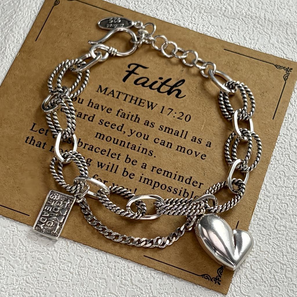 PANJBJ 925 Sterling Silver Metal Bracelet for Women Vintage Handmade Simple Retro Heart Chain Bracelet Birthday Gift Wholesale