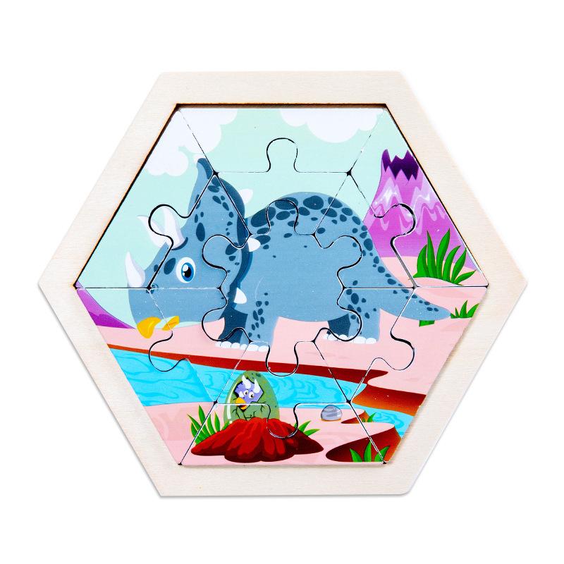 Hexagonal Children's Creative Three-dimensional Animal Puzzle Wooden Early Education Puzzle Fruit and Vegetable Traffic Cognitive Toys