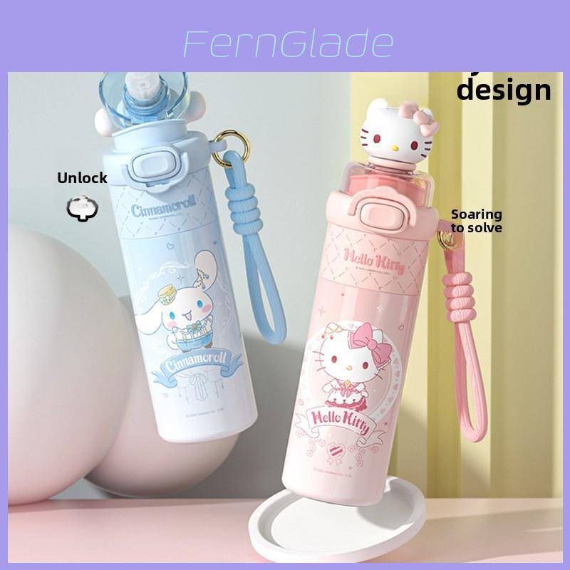 Izolowany bidon Hello Kitty dla dzieci z blokadą i słomką do szkoły i podróży