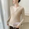 Double-Layer Striped Cashmere Knit Sweater with Mixed Neckline for Ladies