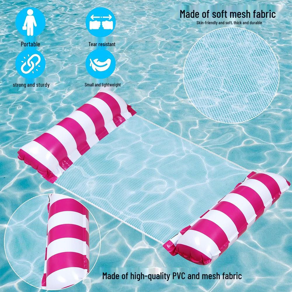 Portable Inflatable Striped Floating Bed and Lounge Chair for Pool and Outdoor Use