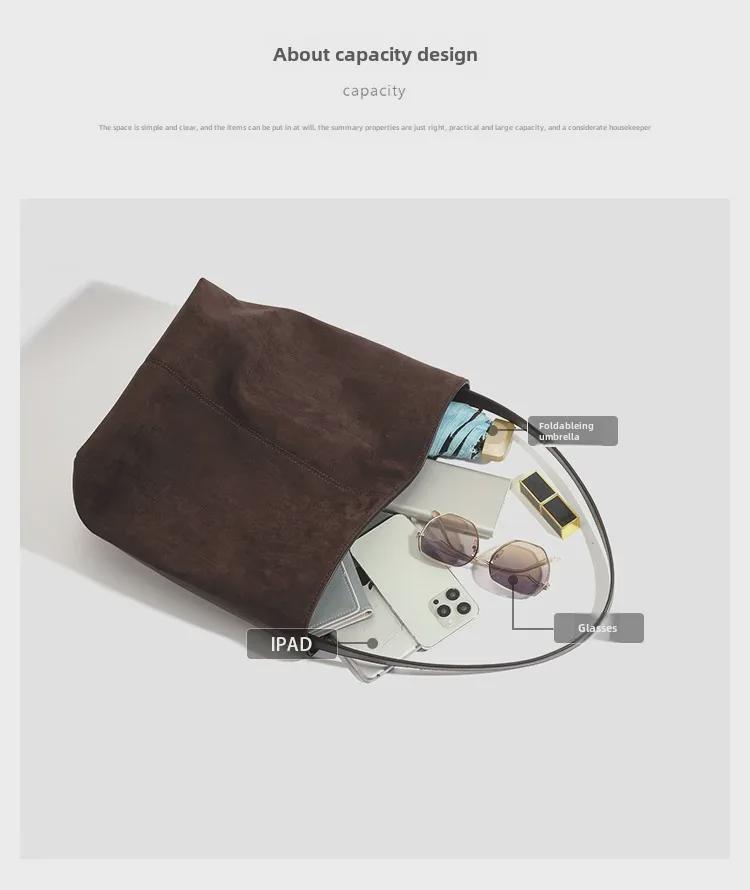 2024 Autumn/Winter High-End Matte Leather Women's Large Capacity Bucket Tote Bag - Versatile for Commuting