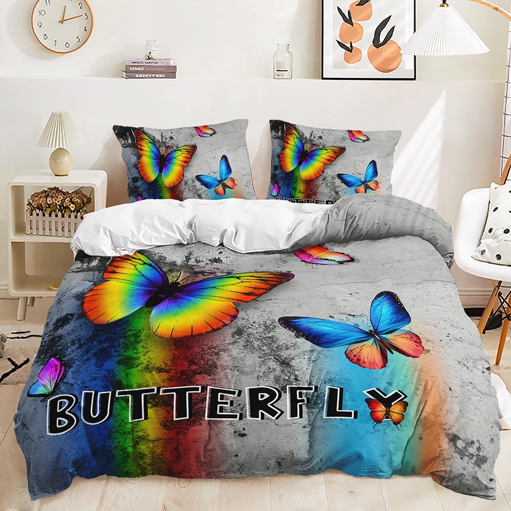 Three-Piece Butterfly Quilt Set Two-Piece Bedding Set Digital Printing 3D Set