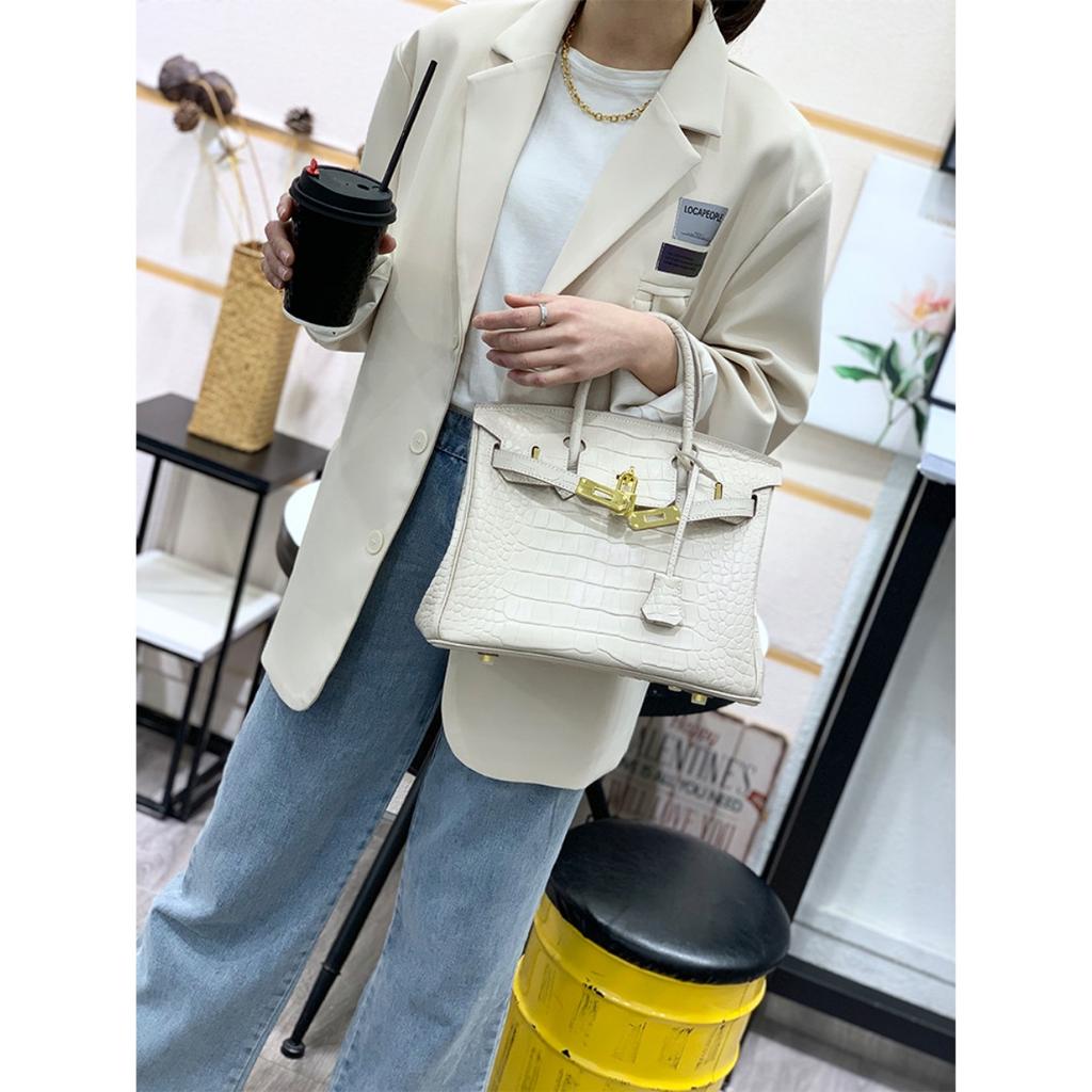 Platinum bag 30 inch crocodile pattern first layer cowhide genuine leather European and American foreign trade large-capacity hand bag cross-border