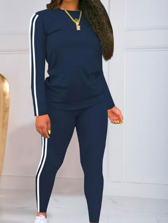 

Solid Color Autumn Winter Ribbed Fashion Sportswear Set: European-American Casual Bestseller XXXL