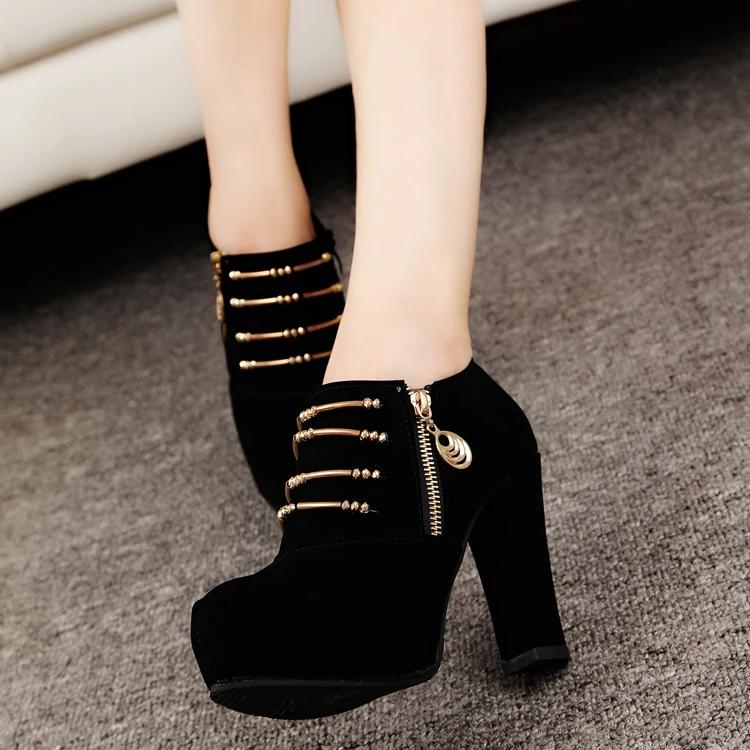 European American High Heels 2024 New Winter Casual Metal Design Women's High Heel Ankle Boots Zapatos De Mujer Platform Boots