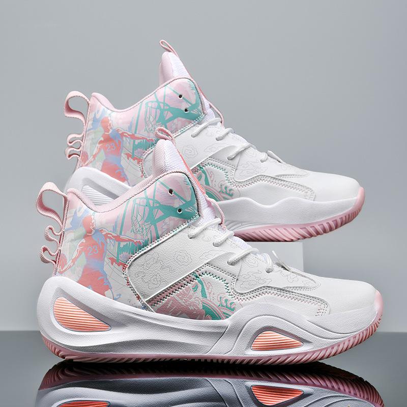 Autumn and winter new mandarin duck basketball shoes, men s leather breathable high-top sneakers, women s non-slip student training shoes 35