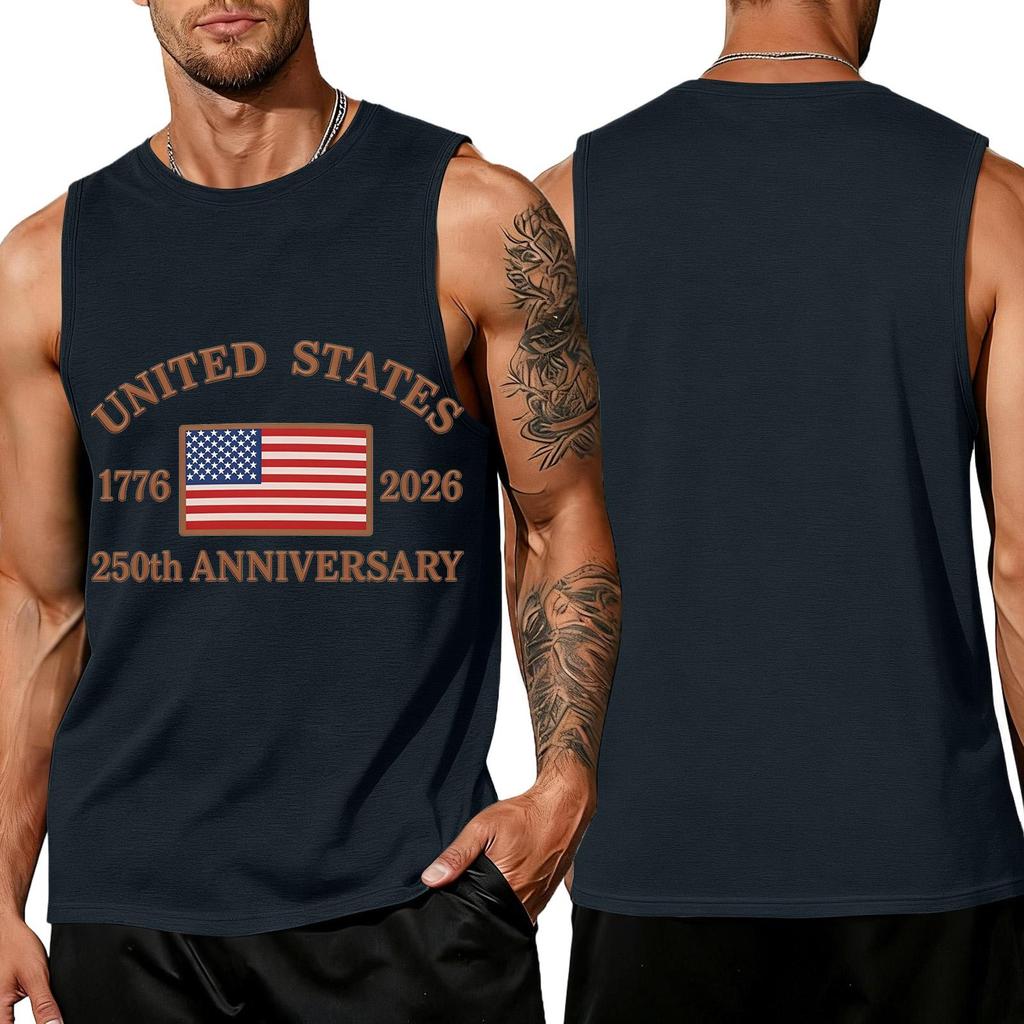 Men's Sleeveless Tank Top Loose Fit Casual Summer Muscle Shirt United States Flag Print 250th Anniversary Graphic Sleeveless Tee