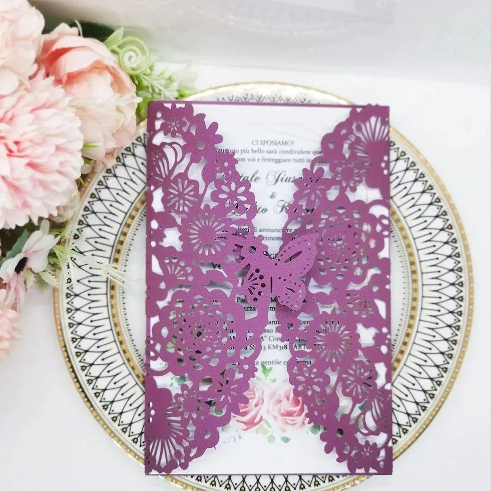 50pcs Flower Laser Cut Wedding Invitations Decorative Butterfly Greeting Card  Birthday Party