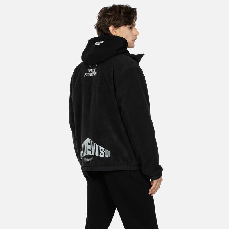 Evisu Multi-Pattern Printed Regular Fit Plush Zip Jacket Men Jacket Black 2EAGNM3JK5012XXPQ