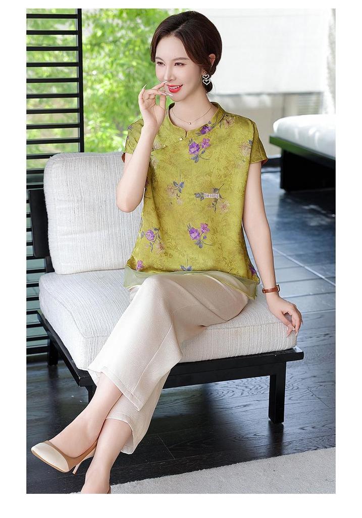 2026 New Chinese Style Summer Top for Middle-aged and Elderly Women - Stylish Small Shirt Set