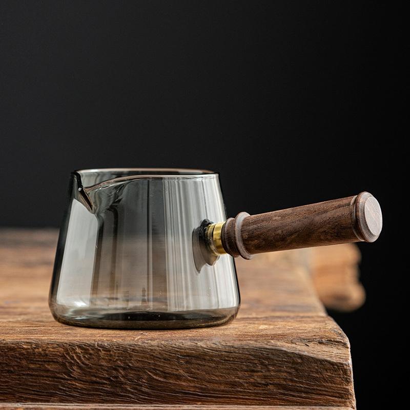 370ML Heat Resistant Glass Side Wooden Handle Tea Dispenser Brewing Teapot Tea Maker Kung Fu Tea Set Ceremony Accessories
