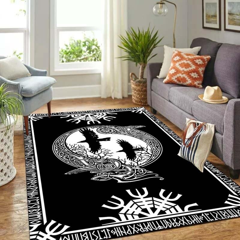 Viking Tattoo Carpets Living Room Decoration Bedroom Anti-Skid Area Rug Mat Soft Flannel Large Rug and Carpet