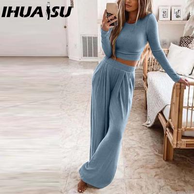 Autumn and Winter Women's Wear Solid-color Knitted Casual Home Two-piece Set