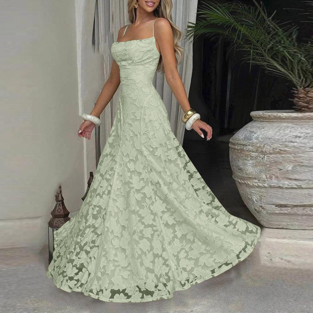 Spaghetti Strap Laces Dress Floral Cowl Neck Bridesmaid Dresses Elegant Backless Long Evening Party Gown