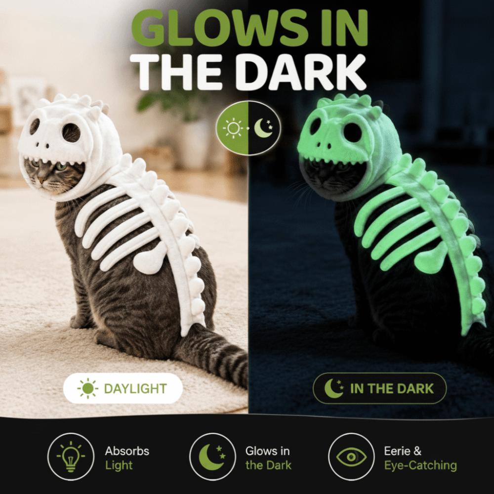 Soft Plush Halloween Cat Skeleton Hoodie Glow in Dark Pet Dino Skull Hooded Costume Cat and Dog