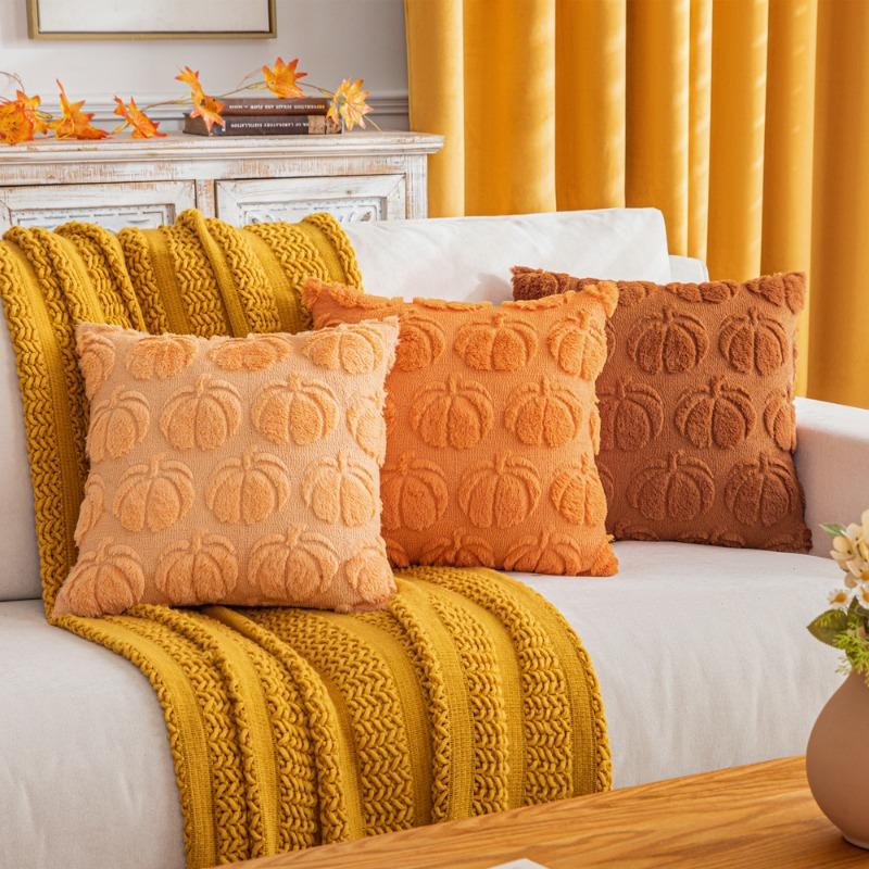 Pumpkin Embroidery Plush Pillowcase Halloween Cushion Headboard Pillow Chair Cushion Cover Halloween Party Supplies