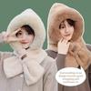 Thickening Beanie Hat Scarf Windproof Neck Warmer Winter Scarf Set Hooded  for Women
