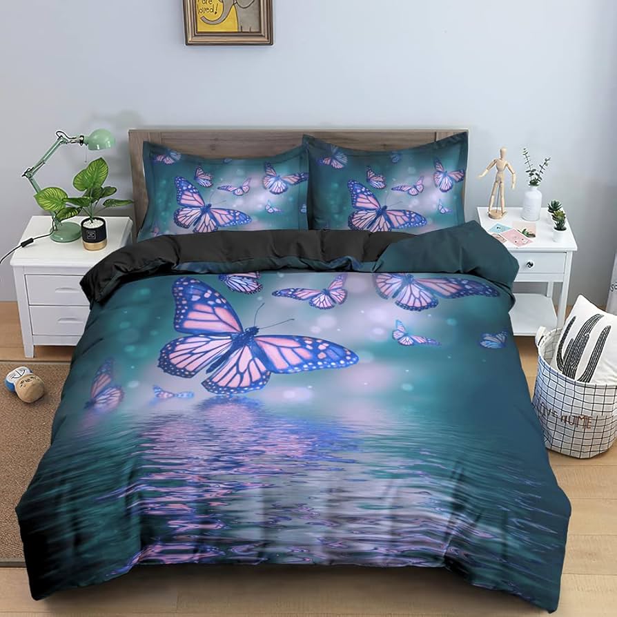 Schmetterling Bettbezug Twin Queen Botanisch Floral Bettwäscheset Für Frauen Mädchen Bauernhaus Schlafzimmer Romantische Blume Bettdeckenbezug