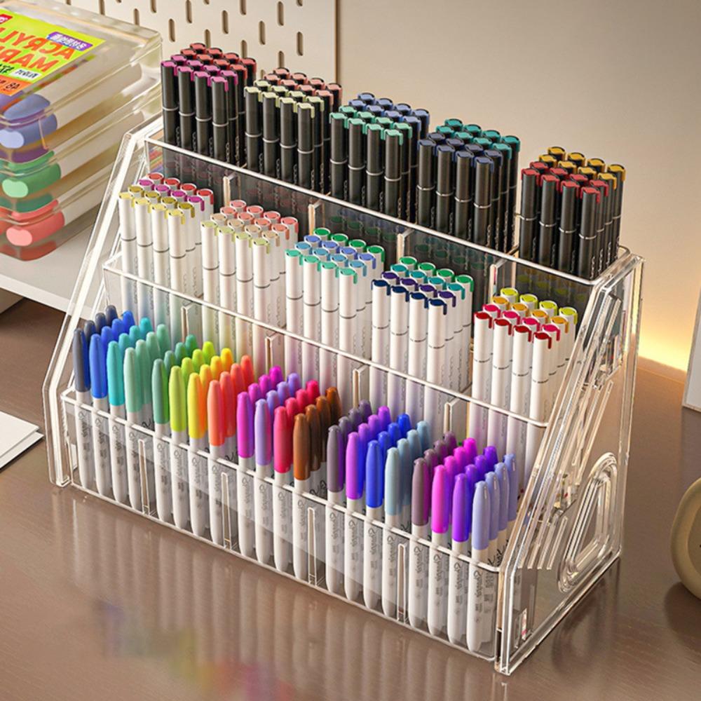 

Durable Acrylic Pen Holder 3/4/5 Layers Multi-Compartment Pen Rack Clear Makeup Brush Holder Home Office