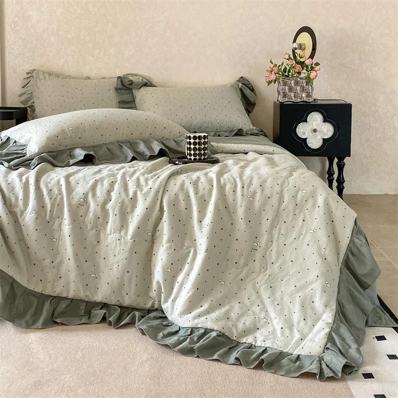 Summer Quilt - Double Layer Cotton Lace, Thin & Breathable, Fluffy Comforter For Bedroom Decor (Comfortable)