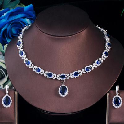 CMM Fashion White Gold Color Cubic Zirconia Drop Earrings Necklace Set