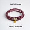 Exquisite Chinese-Style Red Garnet & Hetian Jade Bracelet with Luck Fu Character for Women