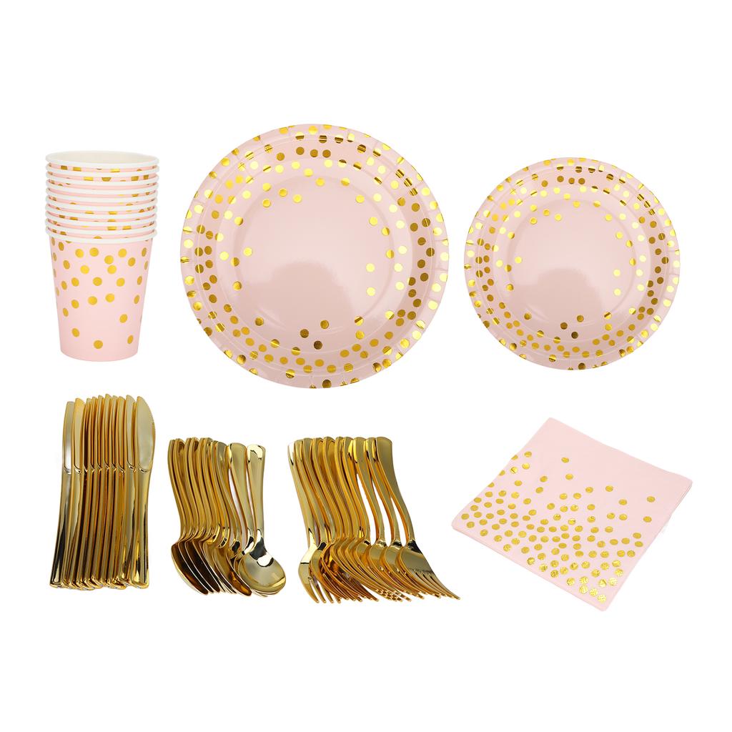 70Pcs Party Paper Plates Food Grade Materials Easily Use Save Time Elegant Golden Disposable Dinnerware Set for
