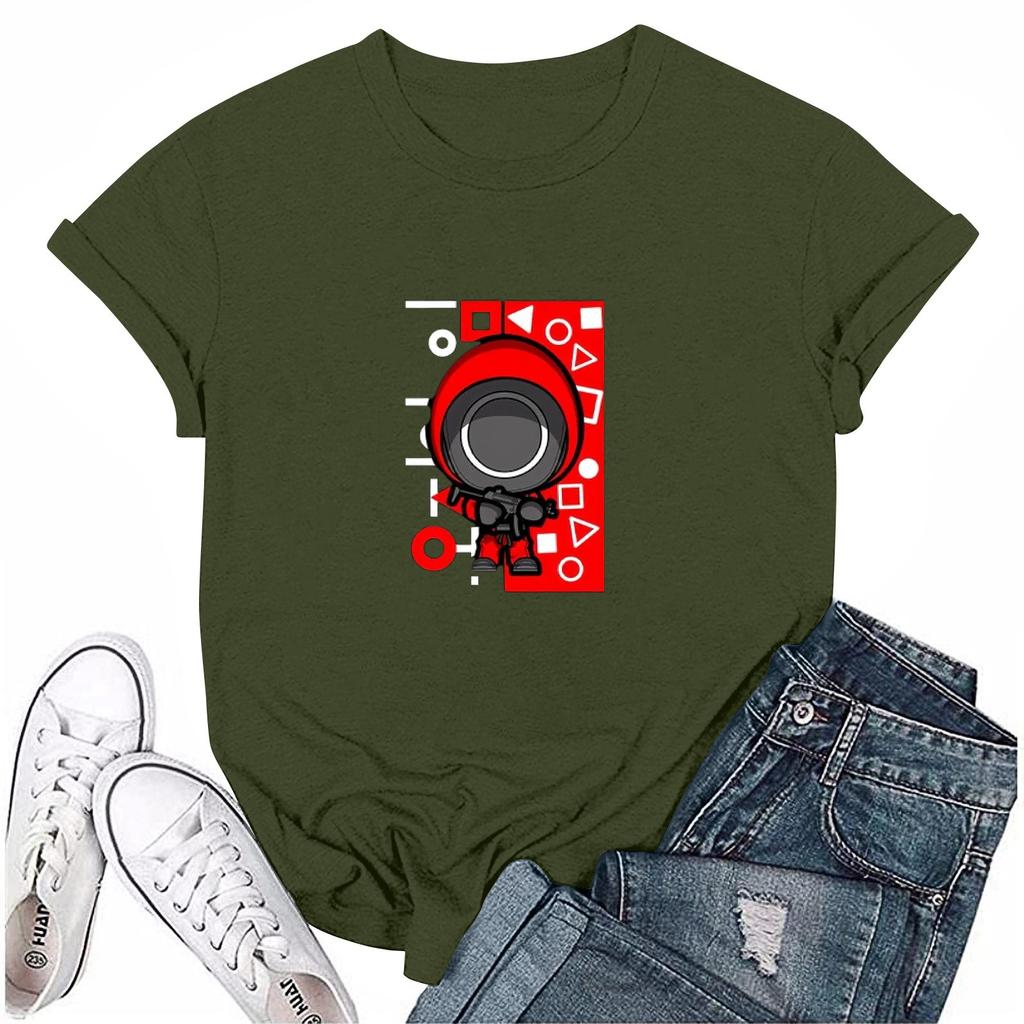 Damen Rundhals Bedrucktes Kurzarm T-Shirt Top