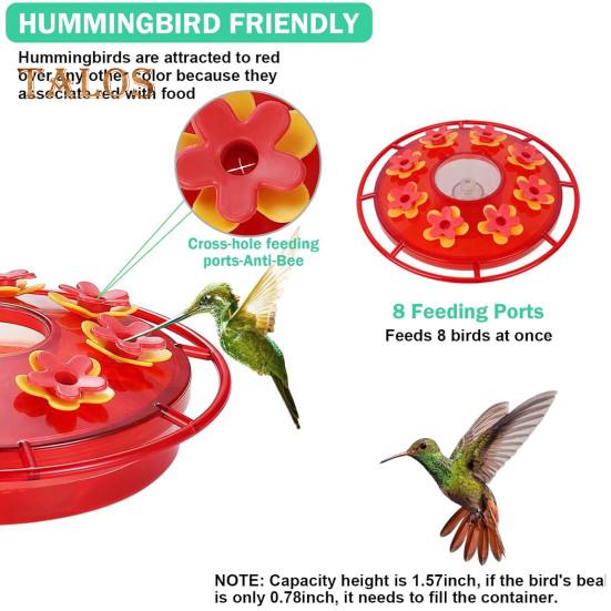Mangiatoia per Colibrì da 450 ml con Posatoio e Fori di Alimentazione da Appendere All'aperto Mangiatoia per Uccelli Selvatici per Decorazione Giardino Cortile