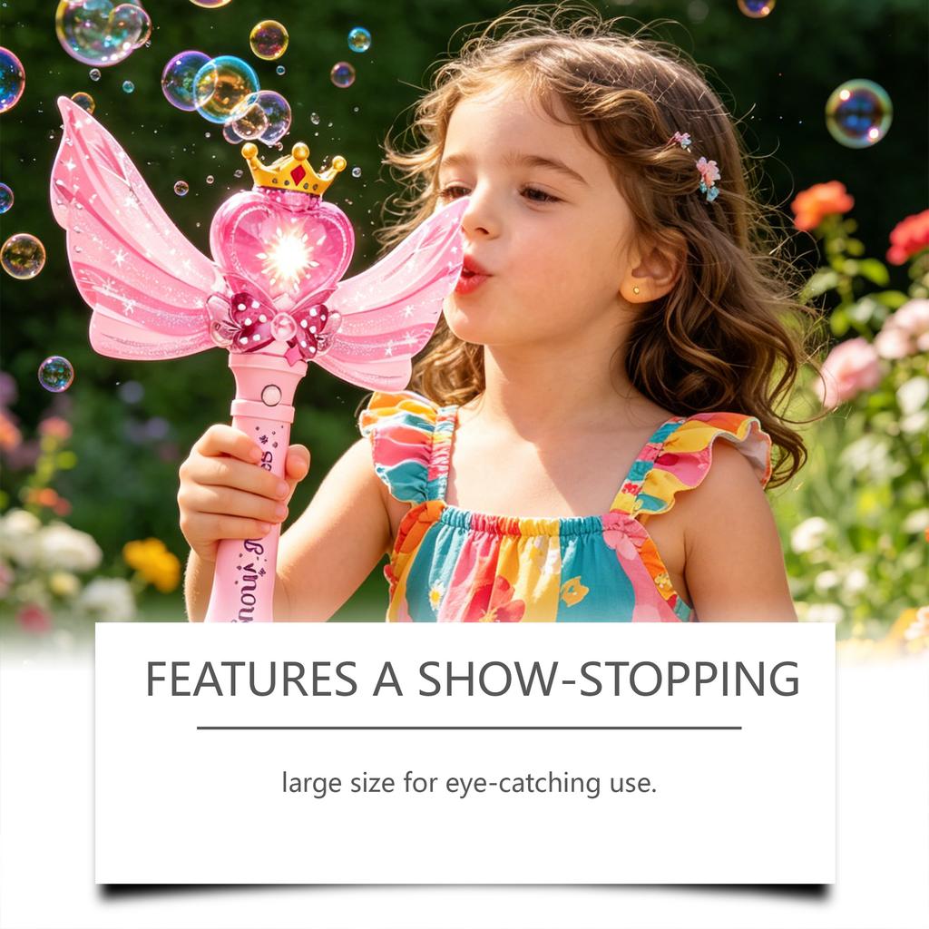 Bubble Wand Upgrade Version Heart Shape Bubble Maker with Wings and Crown Design for Outdoor Play and Party Entertainment Suitable for Kids