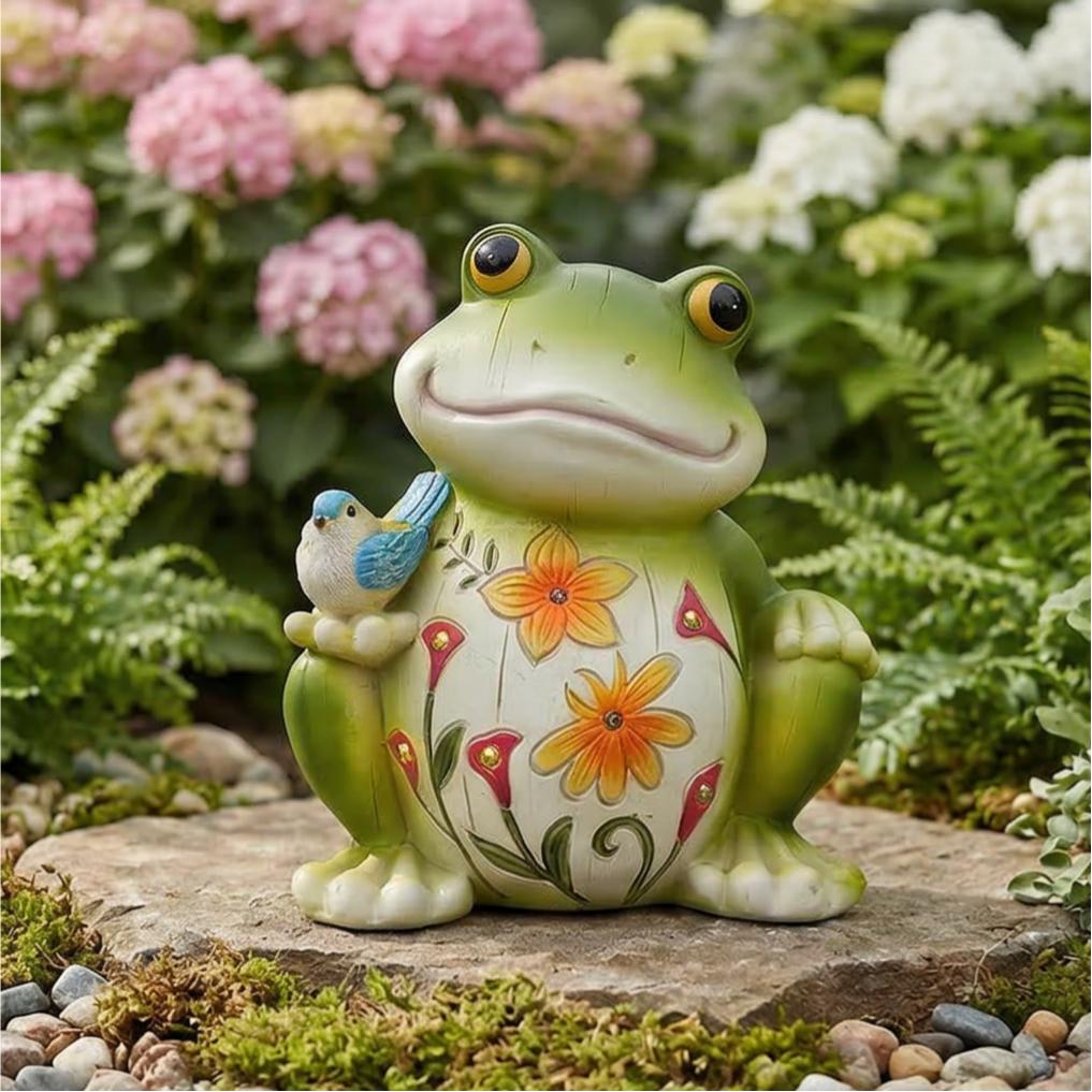 Outdoor Frog-shape Sculpture Solar LED Warm White Garden Light Resin Water-Resistant Courtyard Home Landscaping Decor