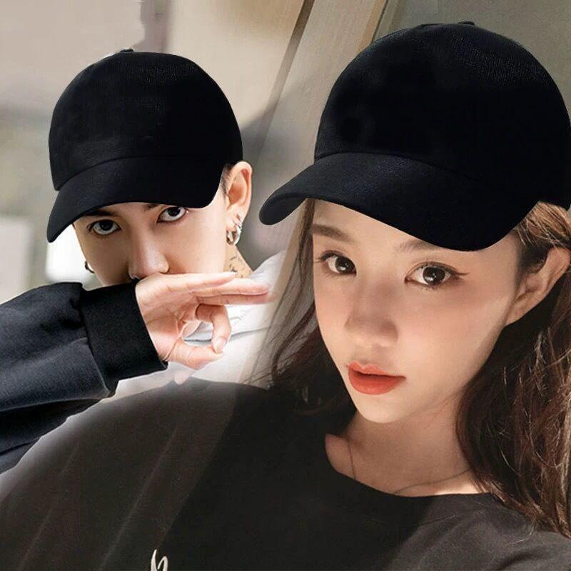 Women's Pure Cotton Black Summer Baseball Cap with Adjustable Copper Buckle - Versatile Duckbill Design, Korean Style.