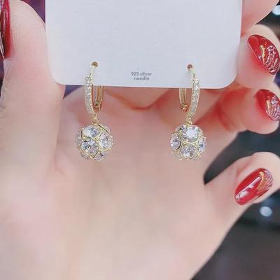 Diamond Ball Earrings: Exquisite Korean Style Clips for Women - Versatile, Luxurious, and Trendy Design