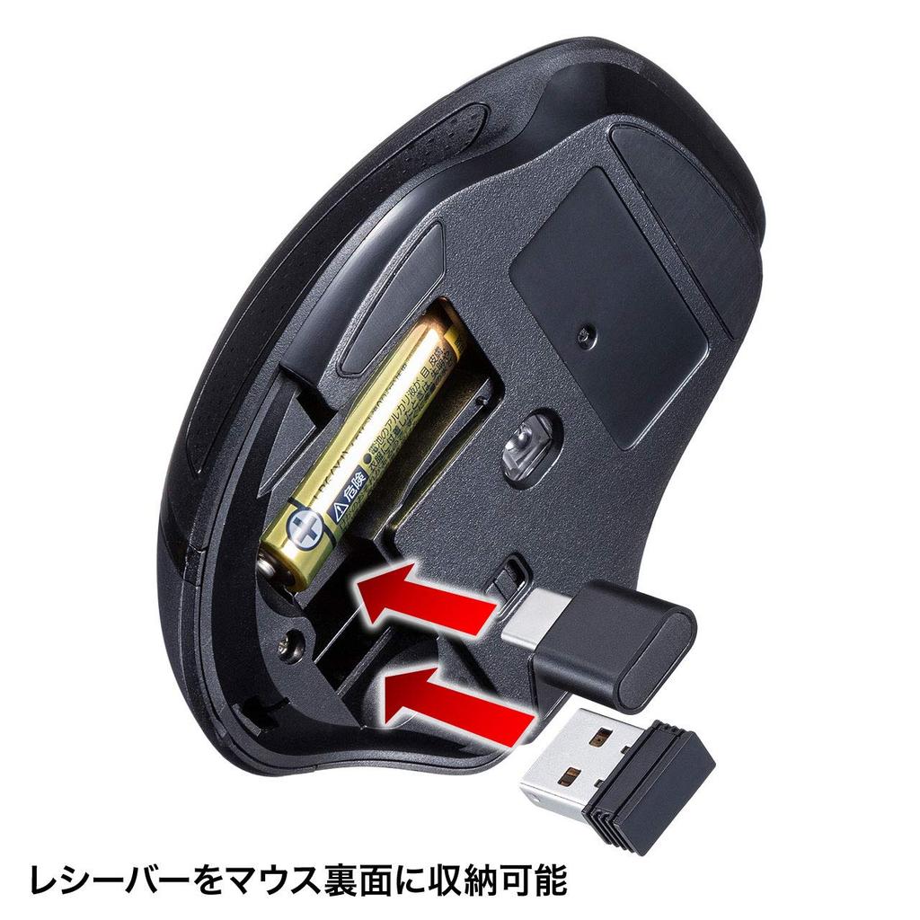 SANWA SUPPLY Silent Wireless Blue LED Mouse with Type-C and A Connectors, Large, 5 Buttons, MA-WBLC169BK