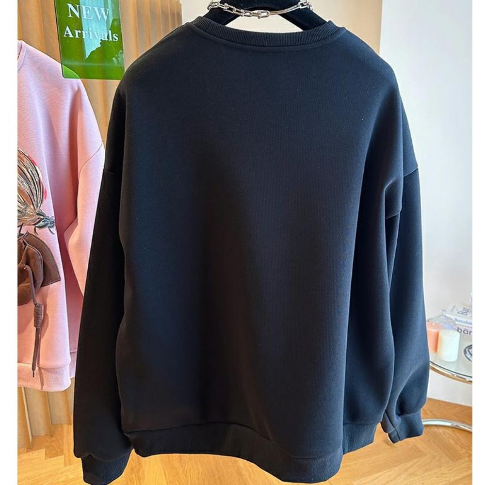 Korean Printed Fleece Hoodie for Women Loose and Niche Pullover Top