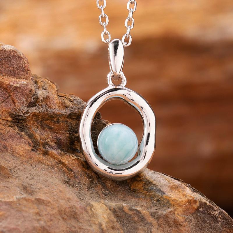 Natural Sea Pattern Stone Hetian Jade Pearl Colored Treasure Necklace Women'S S925 Sterling Silver Pendant Simple Fashion Design Jewelry