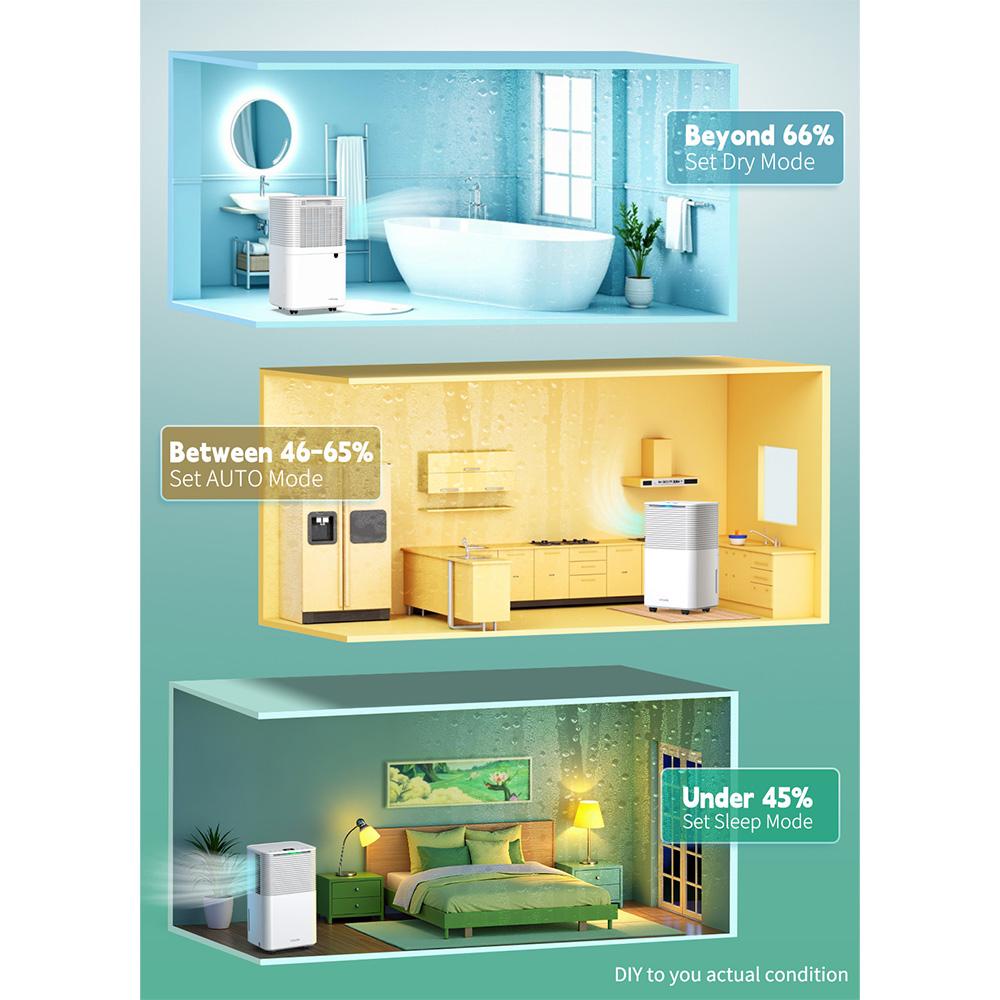 Deumidificatore Portatile HUMILABS OL12-BD031A, Capacità di Deumidificazione 12L, 3 Modalità, Scarico Automatico/Manuale, Timer 24 Ore, Basso Rumore