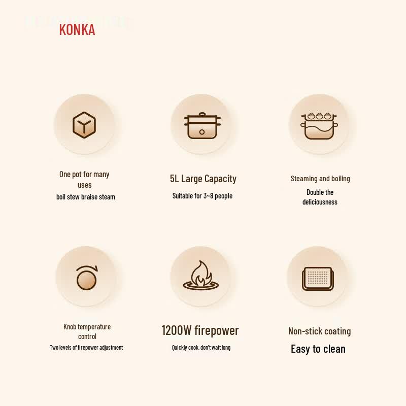 KONKA 5.5L Multi-Function Electric Hot Pot with Dual-Zone Control CN Plug (adapter Included)