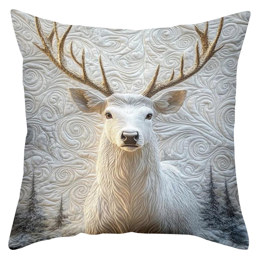 1 pillowcase 2D flat printing White Deer Pattern Pillow 2D Flat Printing Polyester pillowcase sofa decorative cushion cover