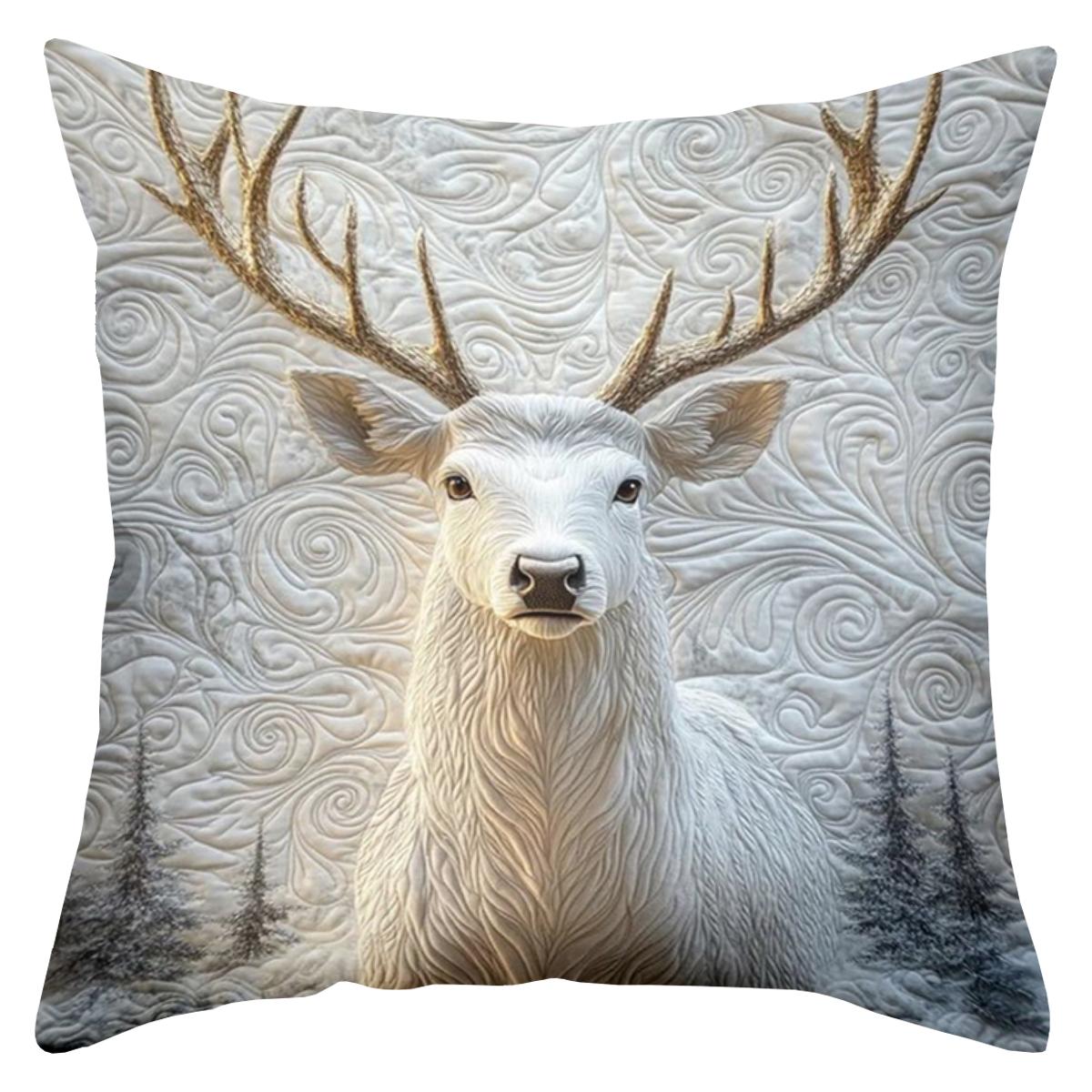 

1 pillowcase 2D flat printing White Deer Pattern Pillow 2D Flat Printing Polyester pillowcase sofa decorative cushion cover 45x45cm