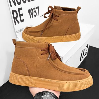 Retro Brown Casual Shoes For Men Ankle Boots High Top Men's Winter Sneakers Comfortable Suede Leather Shoes Men Chaussure Hommes