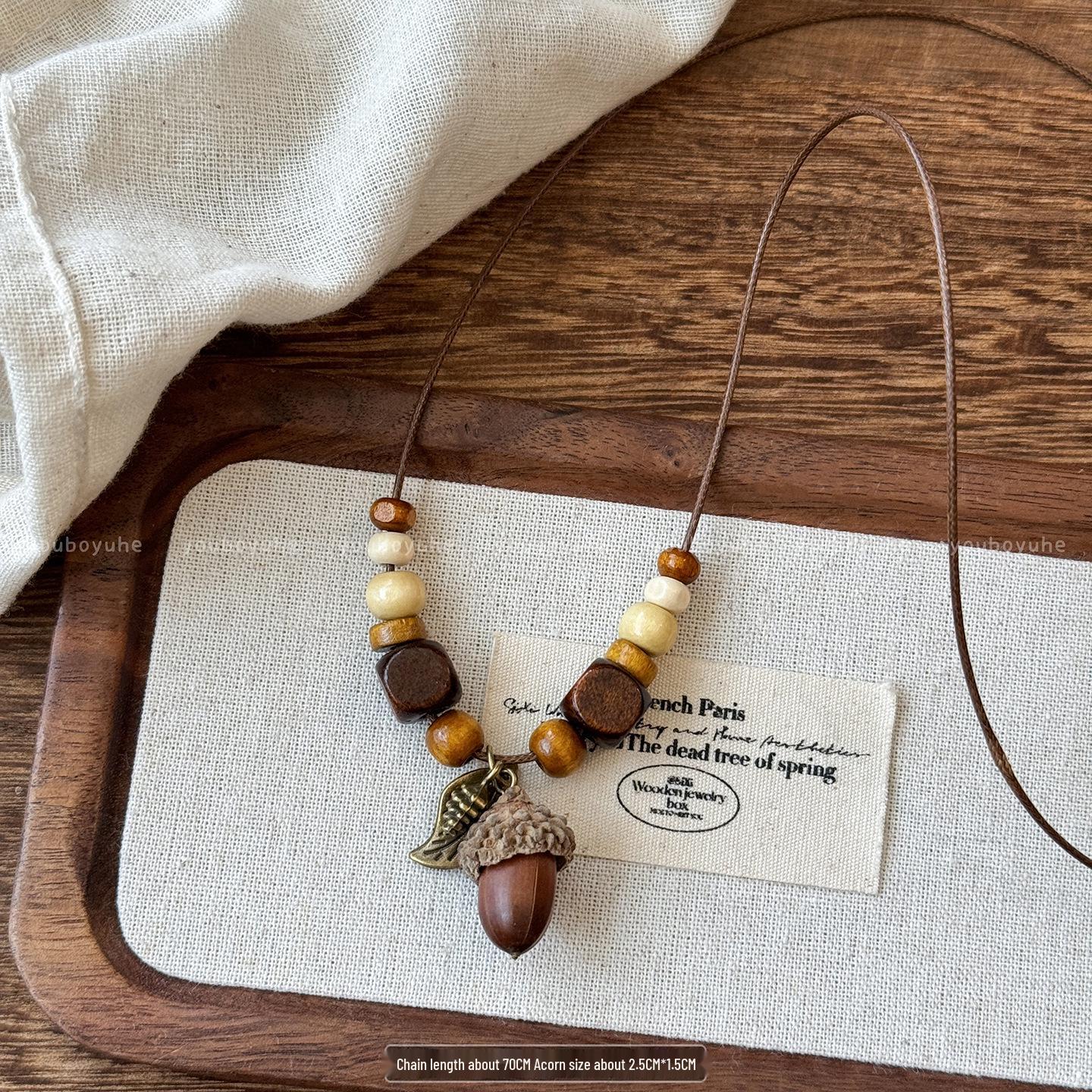 

Винтажное китайское ожерелье с подвеской в виде желудя и цветка с бисером: Этническая цепочка-свитер для женщин