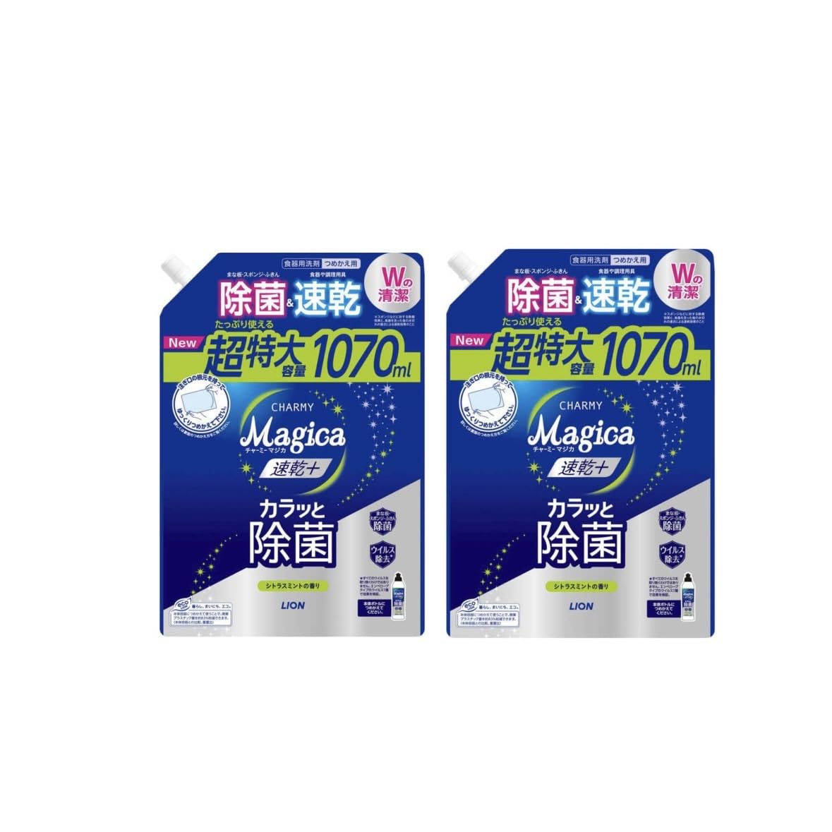 

capacity set of CHARMY Magica Quick Dry Quick Disinfection Citrus Mint Scent Refill Extra Large Size Refill 1070ml x 2 [Large 2] + (Plus)