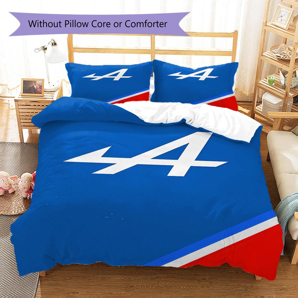 Alpine F1 Pattern Bedding,Quilt Set Quilt Cover Pillowcase Home Birthday Gift(1 * Duvet Cover + 2 * Pillowcase, Without Core)