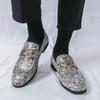 Fashion Designer Men's Pointed Metal Button Wedding Shoes Male Print Pattern Loafers Formal Dress Footwear Zapatos Hombre