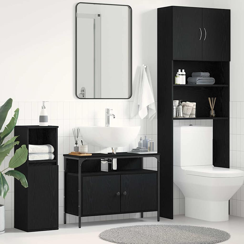 vidaXL Waschbeckenschrank Schwarz Eichen-Optik 80 x 30 x 60 cm schwarz